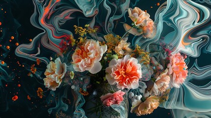 a digital artwork that merges the organic beauty of flowers in a vase with the computational elegance of AI-generated patterns and textures attractive look - Powered by Adobe