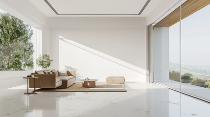Illustration of a modern minimalist living room interior with a light background.Ai generated
