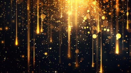 illustration Abstract shining golden vertical lighting lines on dark background. Luxury design style. sparkling lighting effect with copy space for text. Ai generated