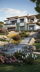 Fototapeta na wymiar house plans for beautiful villa garden