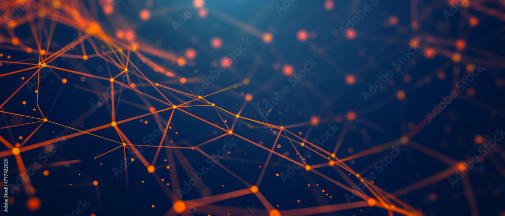 Aufkleber abstract digital network connections with nodes and lines on a dark blue background, concept of conn