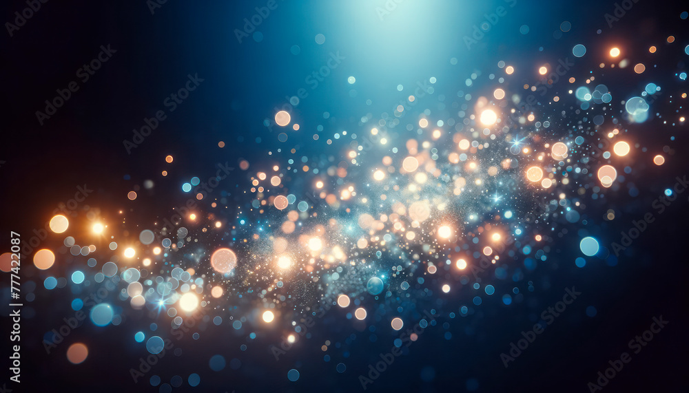 Poster a multitude of glowing particles on a dark blue background, showcasing a concept of creativity or di