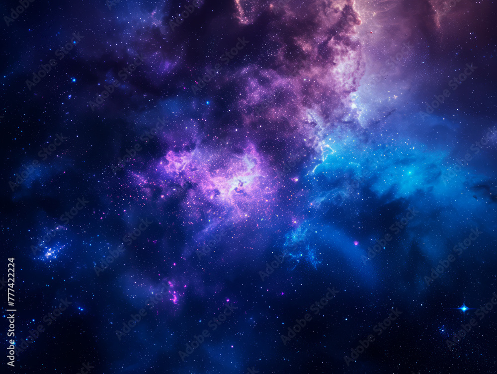 Poster A vibrant depiction of a cosmic nebula with stars on a dark space background, representing a concept of outer space exploration. Generative AI