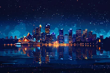 Fotobehang Night Time Skyline of Sydney Vector Panoramic, Abstract Poster Wallpaper © abvbakarrr