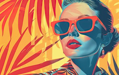 A Women Wearing Sunglass in the Style of Pop Art