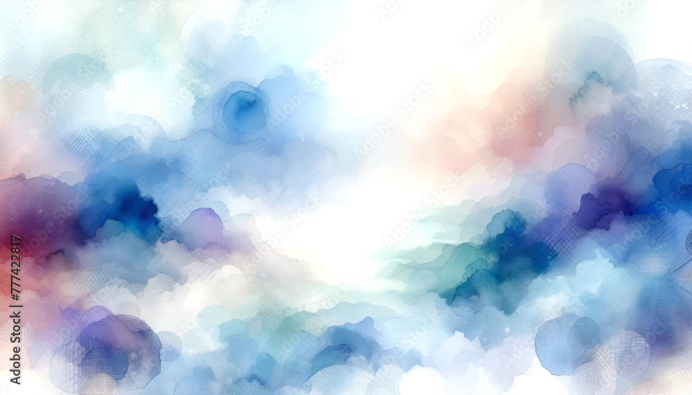 Poster soft watercolor cloud-like formations on a light gradient background. tranquility concept. generativ