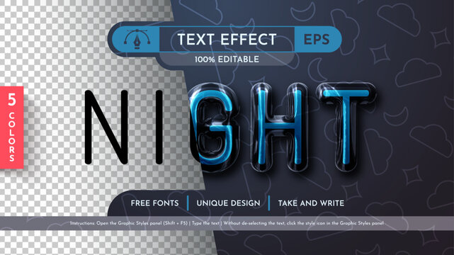 5 Night Glass Editable Text Effects, Graphic Styles