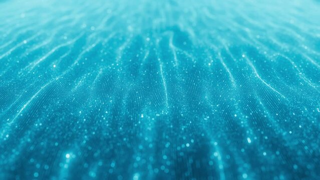 Seamless reversable loop with wave of blinking dots flying through space. Loopable abstract light blue background. AI, cyberspace,big data transfer,metaverse. Consciousness and artificial intelligence