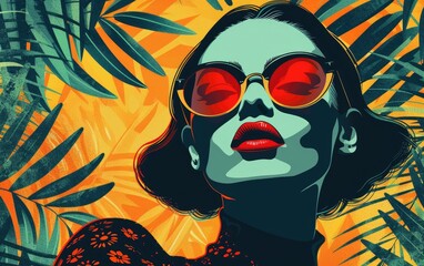 A Women Wearing Sunglass in the Style of Pop Art
