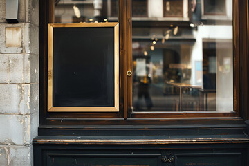 A black chalkboard, golden borders mockup, cafe, restaurant signage 