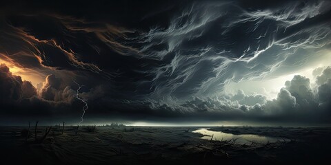 Dramatic Painting of a Stormy Sky With Lightning Generative AI