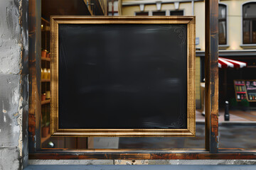 A black chalkboard, golden borders mockup, cafe, restaurant signage 