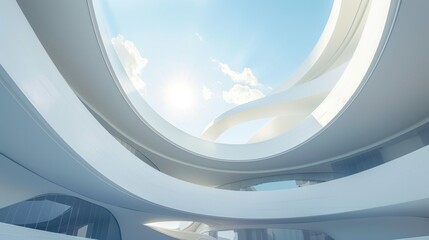 Illustration Abstract Architecture Background. 3d of White Circular Building.Futuristic Technology Design.Ai generated