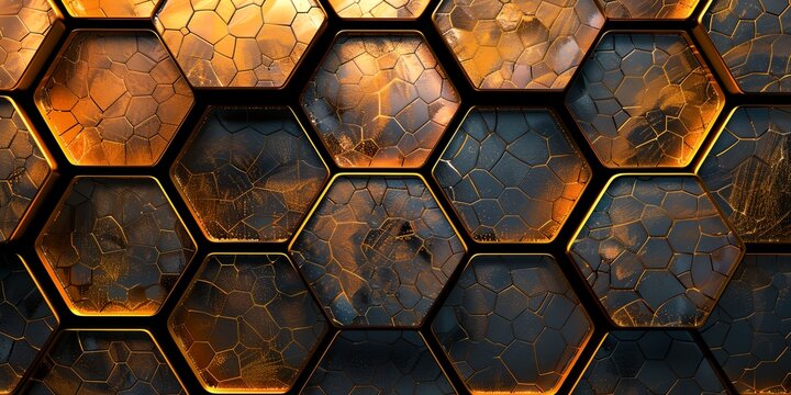 Wall made of hexagonal blocks in a brown color. The wall is made of wood and has a rustic look