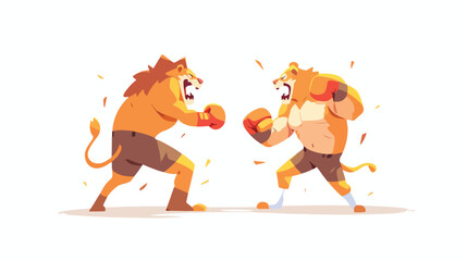 Lion boxing vector 2d flat cartoon vactor illustrat