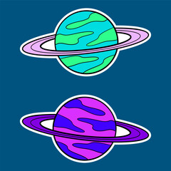Planet Doodle Sticker Illustration with Pop Art Style