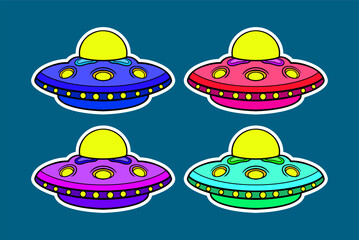 Cute Ufo Doodle Sticker Illustration