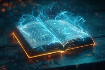 An intriguing wireframe-based visualization featuring a glowing translucent background framing an open book conceptually - obrazy, fototapety, plakaty