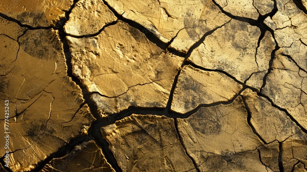 Poster a closeup of a dynamic abstract artwork, featuring jagged lines and rough textures in gold and black