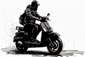 Naklejka premium a Silhouette of little boys riding scooters against the background