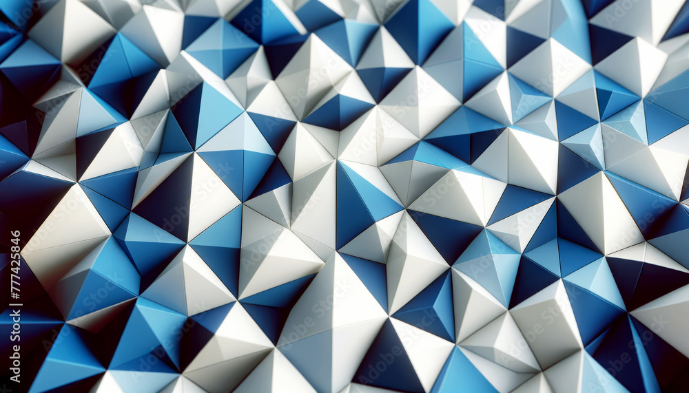 Poster An abstract geometrical pattern creating a modern backdrop, featuring blue and white triangles on a seamless background, expressing a contemporary design concept. Generative AI