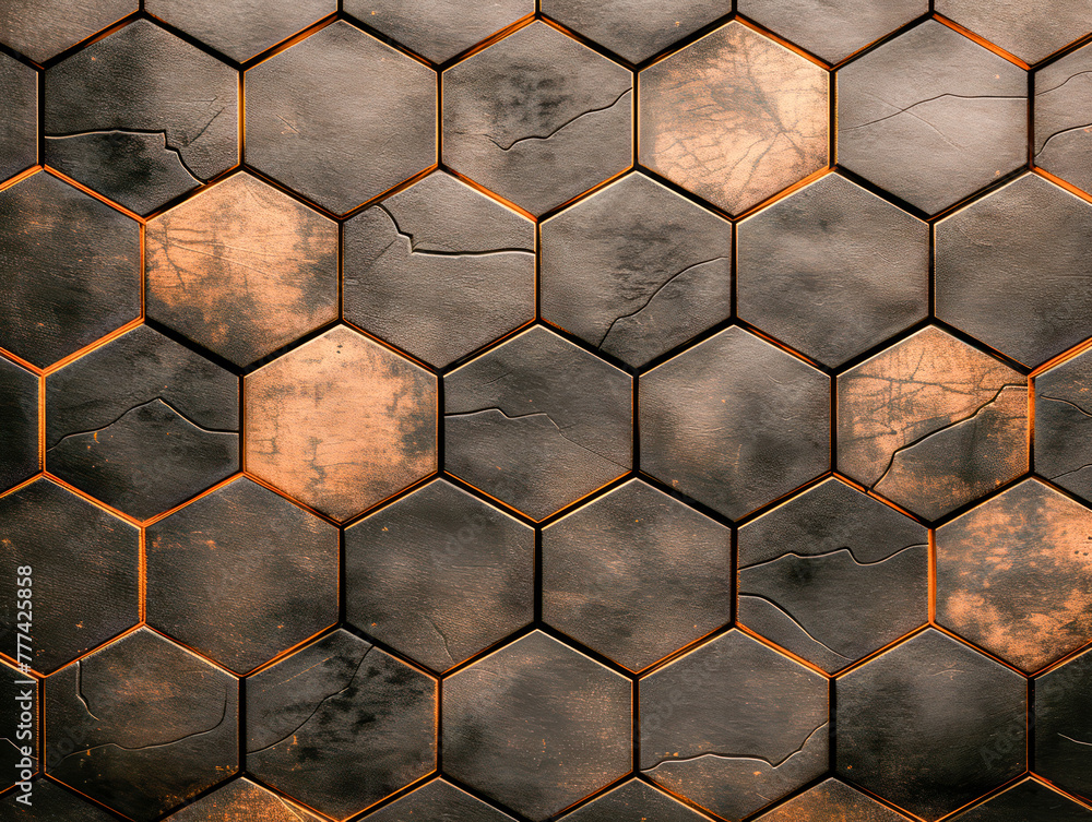 Aufkleber A close-up of a hexagonal patterned wall, evoking a modern interior design concept on a dark background, Generative AI. Generative AI