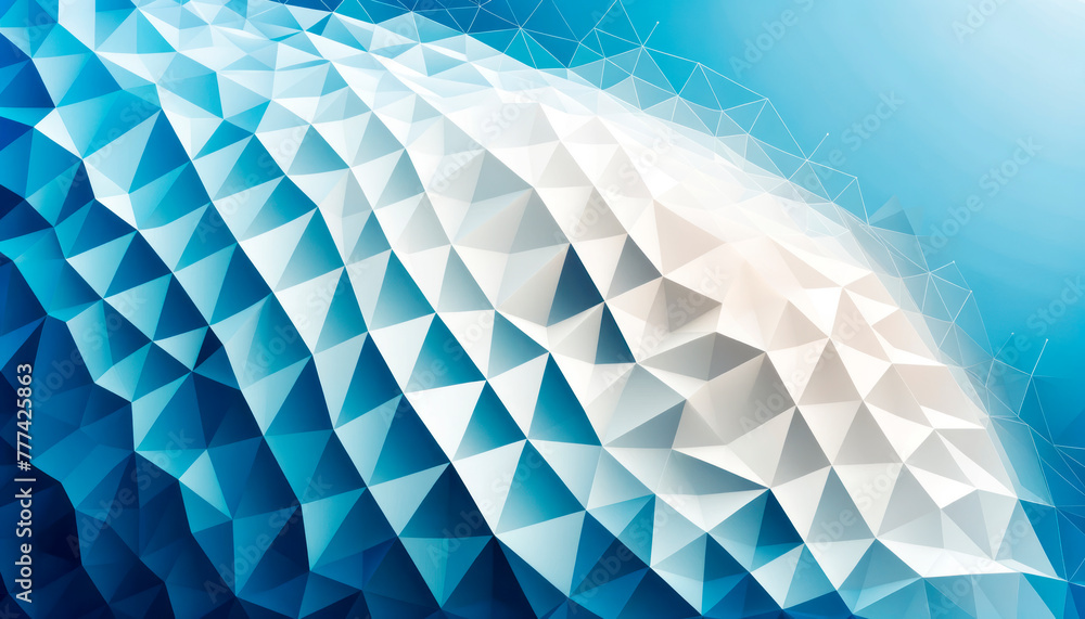 Poster An abstract geometrical pattern in blue and white, with a modern style set on a light background, depicting a concept of digital design. Generative AI