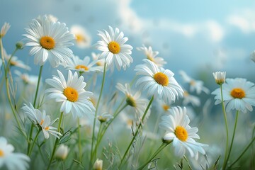 Fototapeta premium Daisies On Field - Abstract Spring Landscape blur background