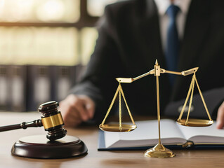 Close-up of Justice Scales and Gavel