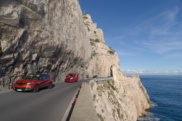 The stunning high altitude cliffside road along the coastline of Liguria, Italy - 777426697