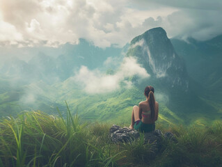 Solitary Contemplation in Lush Mountains