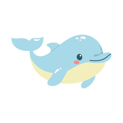 Hand drawn cute dolphin. Marine life animals. Template for stickers, baby shower, greeting cards and invitation. Isolated vector illustration. 