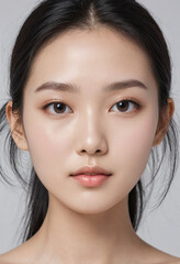 Fototapeta premium beautiful Korean girl good skin black hair white background skin care Hight detail