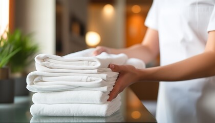 women organizes towels