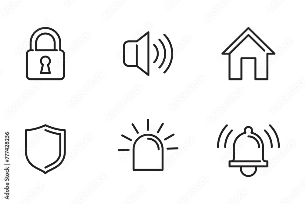 Poster security systems or ui icons set in thin line