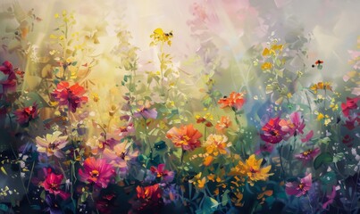 Obraz na płótnie Canvas KS vibrant flowers in the sun oil painting colorful detai