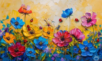 Fototapeta na wymiar KS vibrant flowers in the sun oil painting colorful detai