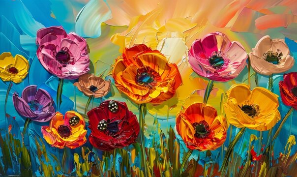 KS vibrant flowers in the sun oil painting colorful detai