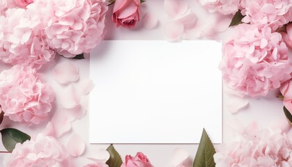 pink rose frame with blank card