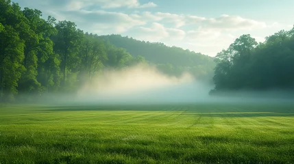 Selbstklebende Fototapeten Early Morning Serenity beauty of a summer landscape with a lawn  © S-Rika