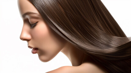 Naklejka premium a woman with long hair and a white background
