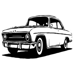 Retro car silhouette. Line art. For use on logos, icons, covers, wall decorations. Generated by Ai