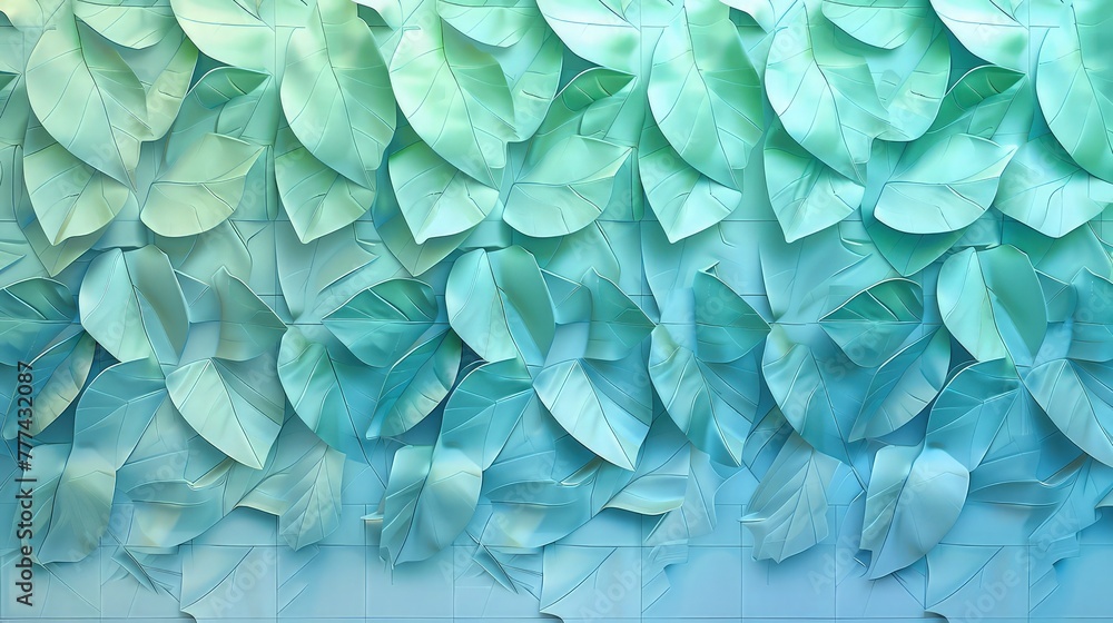 Aufkleber a calming wall texture with 3d tiles in geometric leaf patterns, featuring a gradient of cool blues 