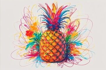 Pineapple in chaotic wax crayon drawing style