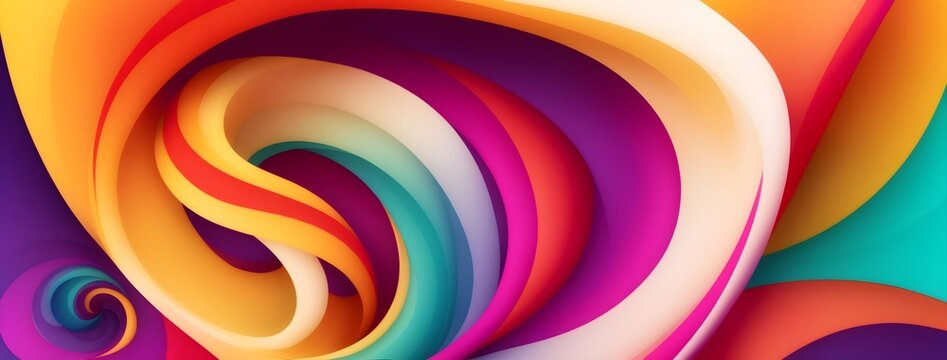 Abstract colorful background with circles. Rainbow curvy swirls backdrop banner