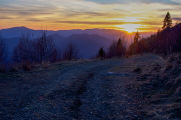 sunset in the mountains, Cozia Mountains, Romania  - obrazy, fototapety, plakaty