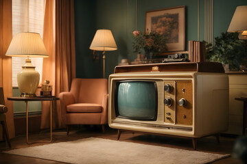 A vintage television in a living room