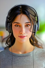 Portrait of call center operator, 25-year-old woman.