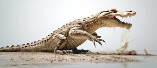 wildlife crocodile catches and eating a chicken AI generated - obrazy, fototapety, plakaty