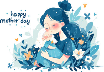 A joyful illustration celebrating Mother's Day with a loving embrace. Flat vector illustration.